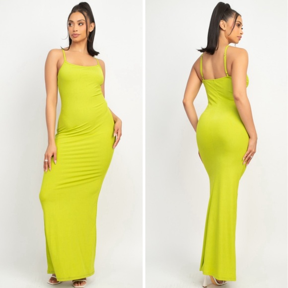 🆕Double layered maxi dress in lime - Picture 5 of 9